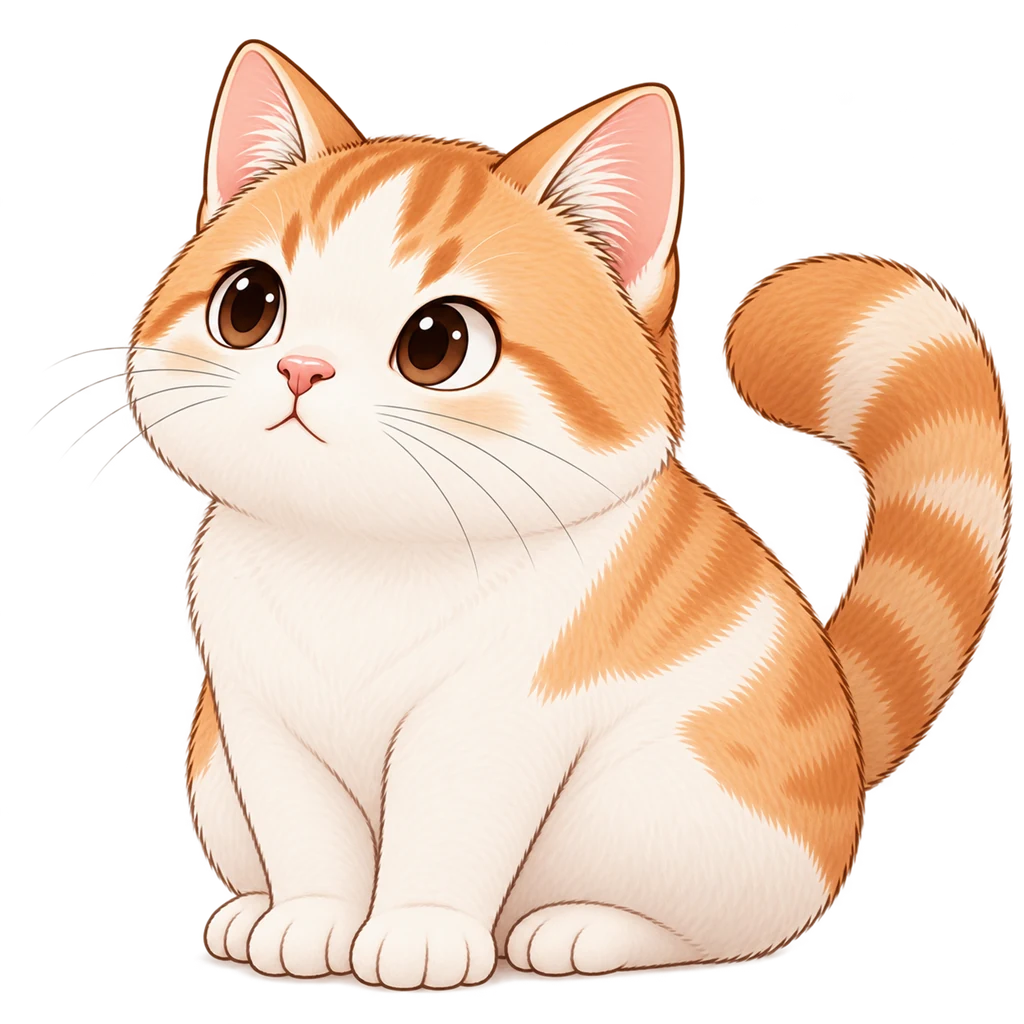 Miso sitting contentedly with his tail curled around him.