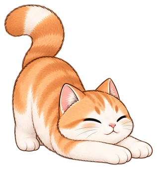 Miso stretched out on his side, tail curled